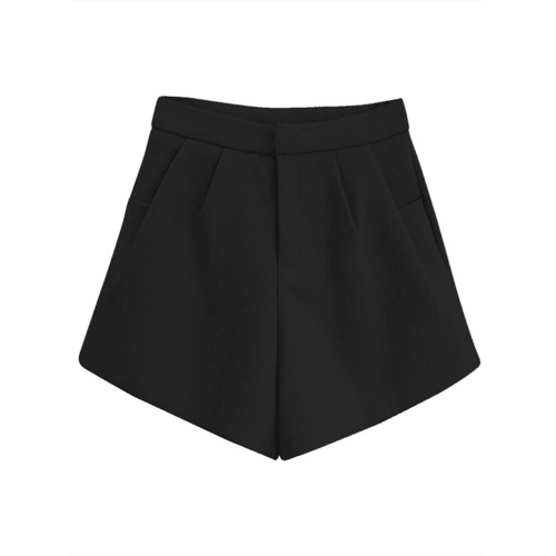 秋冬新款毛呢短褲大碼女高腰A字濶腿褲胖mm寬松顯瘦外穿打底靴褲