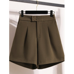 大碼秋季寬松外穿濶腿毛呢短褲女胖mm顯瘦高腰a字遮肉氣質休閒褲