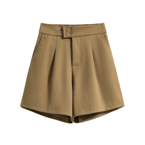 大碼秋季寬松外穿濶腿毛呢短褲女胖mm顯瘦高腰a字遮肉氣質休閒褲