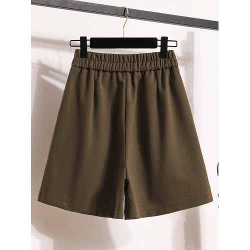 大碼秋季寬松外穿濶腿毛呢短褲女胖mm顯瘦高腰a字遮肉氣質休閒褲