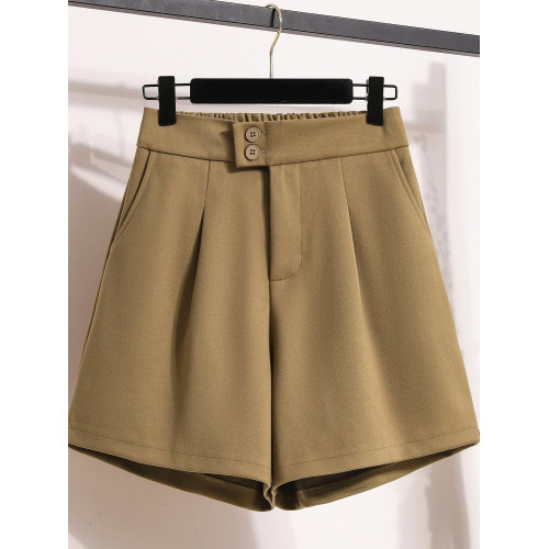 大碼秋季寬松外穿濶腿毛呢短褲女胖mm顯瘦高腰a字遮肉氣質休閒褲