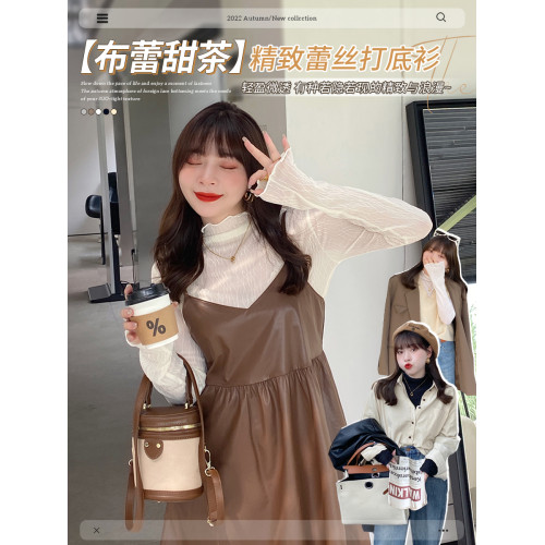 蕾絲打底衫女2025新款加絨白色小香風內搭秋冬半高領網紗黑色上衣