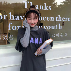 大碼胖妹妹網紗曡穿打底衫女春秋新款木耳邊高領內搭純色長袖上衣