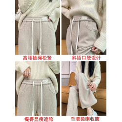 羊絨毛呢微喇叭褲女秋冬季加絨褲子女士2025新款爆款雪尼爾濶腿褲