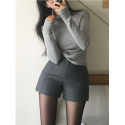 灰色毛呢短褲女秋冬2025顯瘦韓版修身包臀呢子靴褲高腰打底三分褲