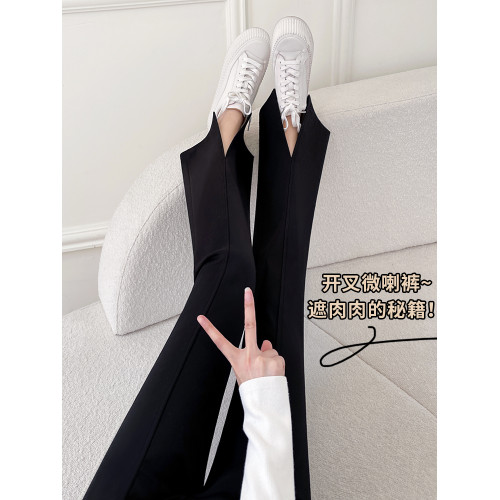 喇叭褲女秋季2025新款高腰顯瘦修身高級感垂感黑色西裝開叉微喇褲 喇叭褲女秋季2025新款高腰顯瘦修身高級感垂感黑色西裝開叉微喇褲