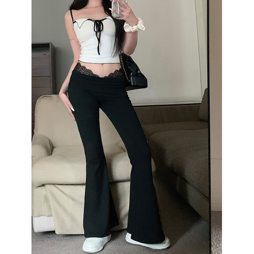 【芭蕾美學】蕾絲拼接高腰修身顯瘦瑜珈喇叭褲垂感微喇休閒褲女夏 【芭蕾美學】蕾絲拼接高腰修身顯瘦瑜珈喇叭褲垂感微喇休閒褲女夏