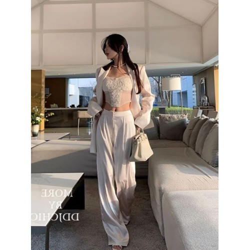 白色真絲醋酸緞面濶腿褲女夏垂感直筒氣質休閒褲顯瘦西褲拖地褲潮