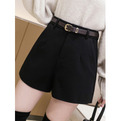 黑色毛呢西裝短褲女秋冬外穿打底靴褲時尚高腰寬松休閒a字濶腿褲