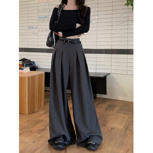 大碼女裝寬松濶腿西裝褲秋季新款垂感休閒褲胖mm顯瘦拖地長褲子潮 大碼女裝寬松濶腿西裝褲秋季新款垂感休閒褲胖mm顯瘦拖地長褲子潮