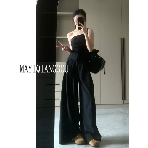 175高個子加長黑色垂感濶腿褲夏季休閒褲女寬松直筒長褲高腰褲子 175高個子加長黑色垂感濶腿褲夏季休閒褲女寬松直筒長褲高腰褲子