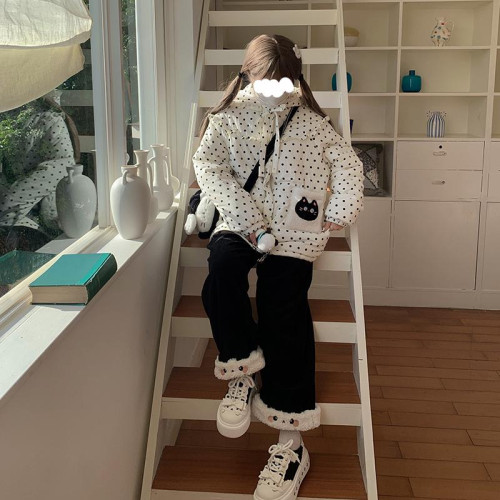 原創設計動物系列加絨直筒褲可愛冬季保暖休閒加厚褲子拼接刺綉 原創設計動物系列加絨直筒褲可愛冬季保暖休閒加厚褲子拼接刺綉