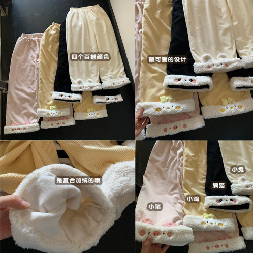 原創設計動物系列加絨直筒褲可愛冬季保暖休閒加厚褲子拼接刺綉 原創設計動物系列加絨直筒褲可愛冬季保暖休閒加厚褲子拼接刺綉