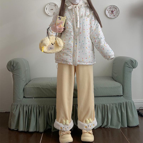 原創設計動物系列加絨直筒褲可愛冬季保暖休閒加厚褲子拼接刺綉 原創設計動物系列加絨直筒褲可愛冬季保暖休閒加厚褲子拼接刺綉