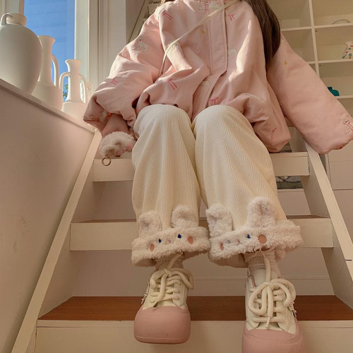 原創設計動物系列加絨直筒褲可愛冬季保暖休閒加厚褲子拼接刺綉 原創設計動物系列加絨直筒褲可愛冬季保暖休閒加厚褲子拼接刺綉