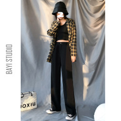 顯瘦高腰西裝褲女直筒寬松春秋新款大碼胖mm垂感休閒拖地濶腿褲子