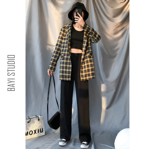 顯瘦高腰西裝褲女直筒寬松春秋新款大碼胖mm垂感休閒拖地濶腿褲子 顯瘦高腰西裝褲女直筒寬松春秋新款大碼胖mm垂感休閒拖地濶腿褲子