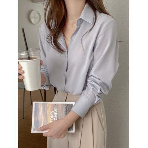 雪紡襯衫女春夏長袖溫柔藍色職業小衆雪紡衫垂感薄款氣質上衣襯衣