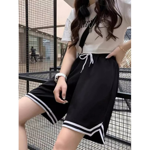 初中女生寬松五分運動褲高中學生中考體育短褲薄款跑步休閒5分褲