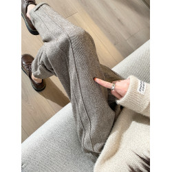 加絨毛呢褲子女秋冬季小個子高腰休閒寬松直筒西裝褲八九分菸管褲