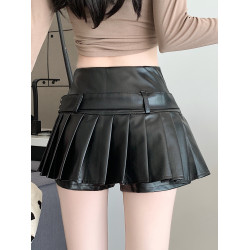 黑色pu皮裙半身裙女秋冬2025新款高腰a字短裙防走光顯瘦百褶裙褲