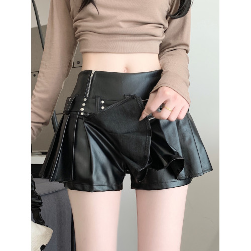 黑色pu皮裙半身裙女秋冬2025新款高腰a字短裙防走光顯瘦百褶裙褲