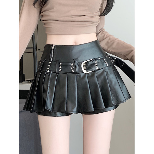 黑色pu皮裙半身裙女秋冬2025新款高腰a字短裙防走光顯瘦百褶裙褲