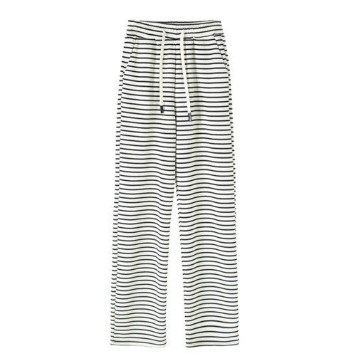 175高個子女裝加長版黑白條紋褲子女春秋高腰直筒寬鬆濶腿拖地褲