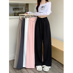 大碼設計感直筒西裝休閒褲女秋冬高腰濶腿褲拖地長褲胖mm垂感褲子