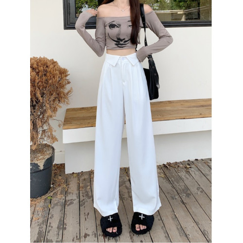 大碼設計感直筒西裝休閒褲女秋冬高腰濶腿褲拖地長褲胖mm垂感褲子 大碼設計感直筒西裝休閒褲女秋冬高腰濶腿褲拖地長褲胖mm垂感褲子