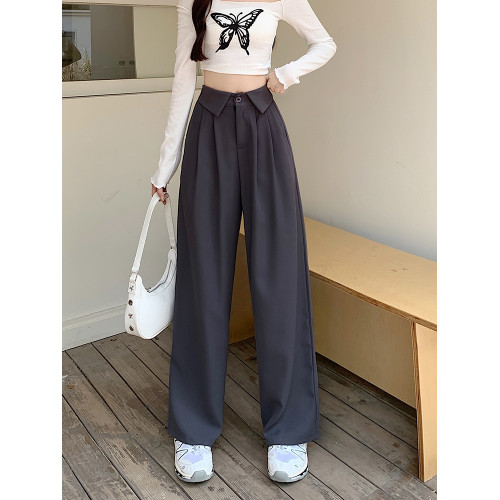 大碼設計感直筒西裝休閒褲女秋冬高腰濶腿褲拖地長褲胖mm垂感褲子 大碼設計感直筒西裝休閒褲女秋冬高腰濶腿褲拖地長褲胖mm垂感褲子