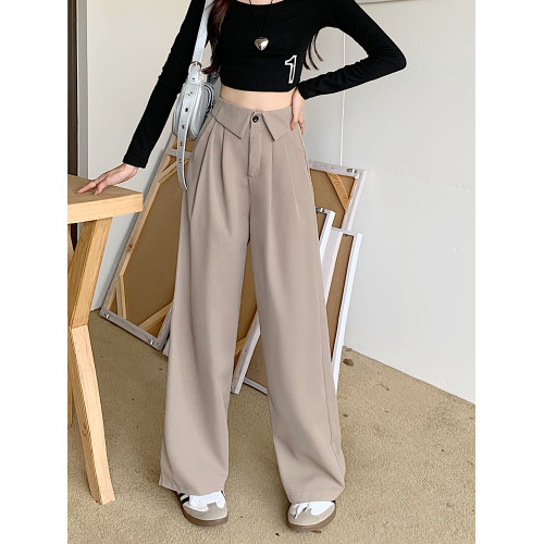 大碼設計感直筒西裝休閒褲女秋冬高腰濶腿褲拖地長褲胖mm垂感褲子 大碼設計感直筒西裝休閒褲女秋冬高腰濶腿褲拖地長褲胖mm垂感褲子