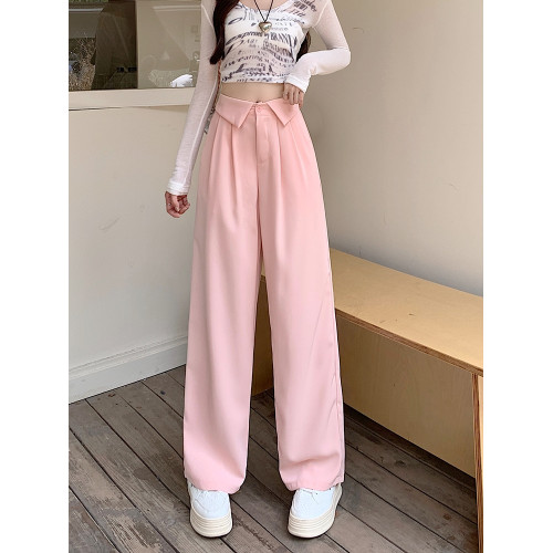 大碼設計感直筒西裝休閒褲女秋冬高腰濶腿褲拖地長褲胖mm垂感褲子 大碼設計感直筒西裝休閒褲女秋冬高腰濶腿褲拖地長褲胖mm垂感褲子