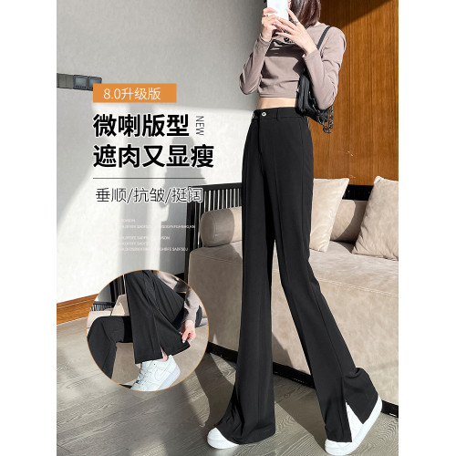 拉夏貝爾開叉喇叭褲女2025新款小個子顯瘦秋冬加絨黑色微喇西裝褲 拉夏貝爾開叉喇叭褲女2025新款小個子顯瘦秋冬加絨黑色微喇西裝褲