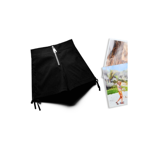 高腰抽繩黑色緊身設計感短褲女顯瘦辣妹網紅爆款秋冬彈力超短熱褲 高腰抽繩黑色緊身設計感短褲女顯瘦辣妹網紅爆款秋冬彈力超短熱褲