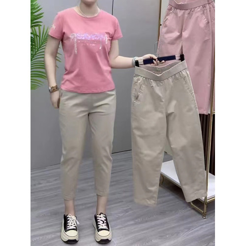 歐貨夏季水洗棉薄款八分褲子女高腰寬松哈倫褲百搭顯瘦爆款奶奶褲