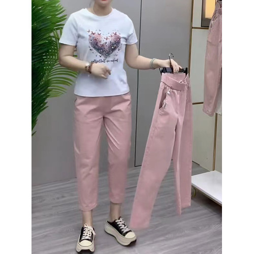 歐貨夏季水洗棉薄款八分褲子女高腰寬松哈倫褲百搭顯瘦爆款奶奶褲