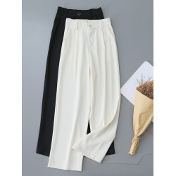 高腰窄版休閒褲西裝濶腿褲女裝2025年春夏新款垂感百搭通勤拖地褲