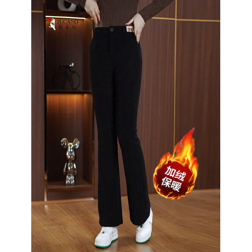 啄木鳥歐棉絨微喇棉褲女冬季新款加絨加厚一條過冬保暖直筒喇叭褲