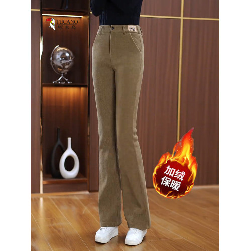 啄木鳥歐棉絨微喇棉褲女冬季新款加絨加厚一條過冬保暖直筒喇叭褲