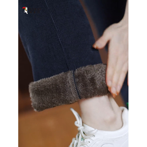 啄木鳥歐棉絨微喇棉褲女冬季新款加絨加厚一條過冬保暖直筒喇叭褲