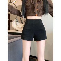 毛呢短褲女春秋高腰顯瘦加厚休閒直筒褲小個子2025新款打底褲靴褲