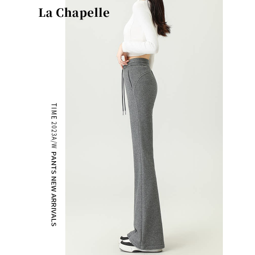 拉夏貝爾灰色喇叭褲女春秋2026新款高腰休閒瑜珈冬加絨微喇運動褲