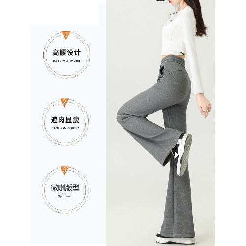 拉夏貝爾灰色喇叭褲女春秋2026新款高腰休閒瑜珈冬加絨微喇運動褲