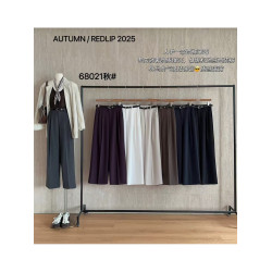 紅脣2025秋季垂墜高腰顯高顯瘦窄版濶腿褲西裝褲通勤長褲女68021