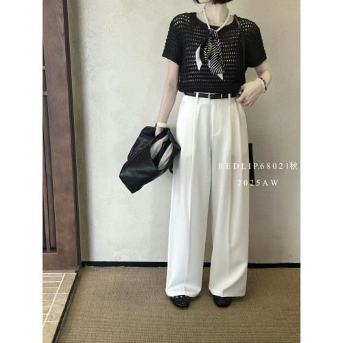 紅脣2025秋季垂墜高腰顯高顯瘦窄版濶腿褲西裝褲通勤長褲女68021 紅脣2025秋季垂墜高腰顯高顯瘦窄版濶腿褲西裝褲通勤長褲女68021