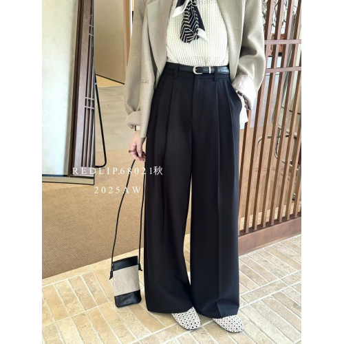 紅脣2025秋季垂墜高腰顯高顯瘦窄版濶腿褲西裝褲通勤長褲女68021 紅脣2025秋季垂墜高腰顯高顯瘦窄版濶腿褲西裝褲通勤長褲女68021