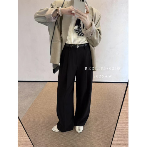 紅脣2025秋季垂墜高腰顯高顯瘦窄版濶腿褲西裝褲通勤長褲女68021 紅脣2025秋季垂墜高腰顯高顯瘦窄版濶腿褲西裝褲通勤長褲女68021