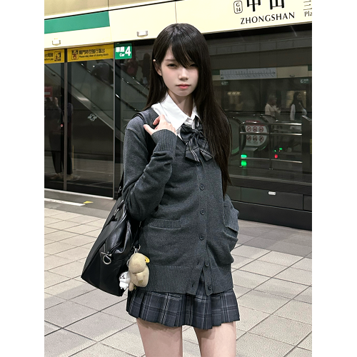 灰野川jk毛衣灰色針織開衫外套女秋外搭學院風製服上衣東京嵗時記
