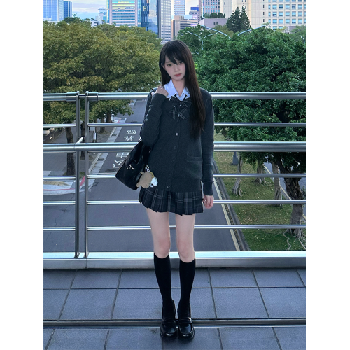 灰野川jk毛衣灰色針織開衫外套女秋外搭學院風製服上衣東京嵗時記